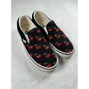 Vans Slip-On Black Cherry Print Shoes Men’s 4 Women’s 5.5 Canvas Skate Sneakers